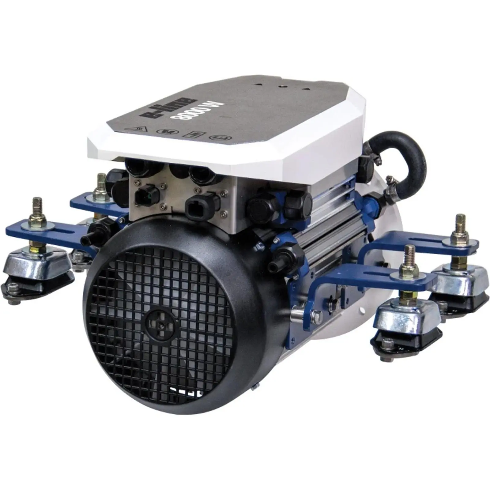 eline8kw_a Compact industrial machine with black fan and blue metallic components.