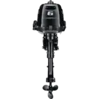 A black outboard motor with propeller and number six on top.