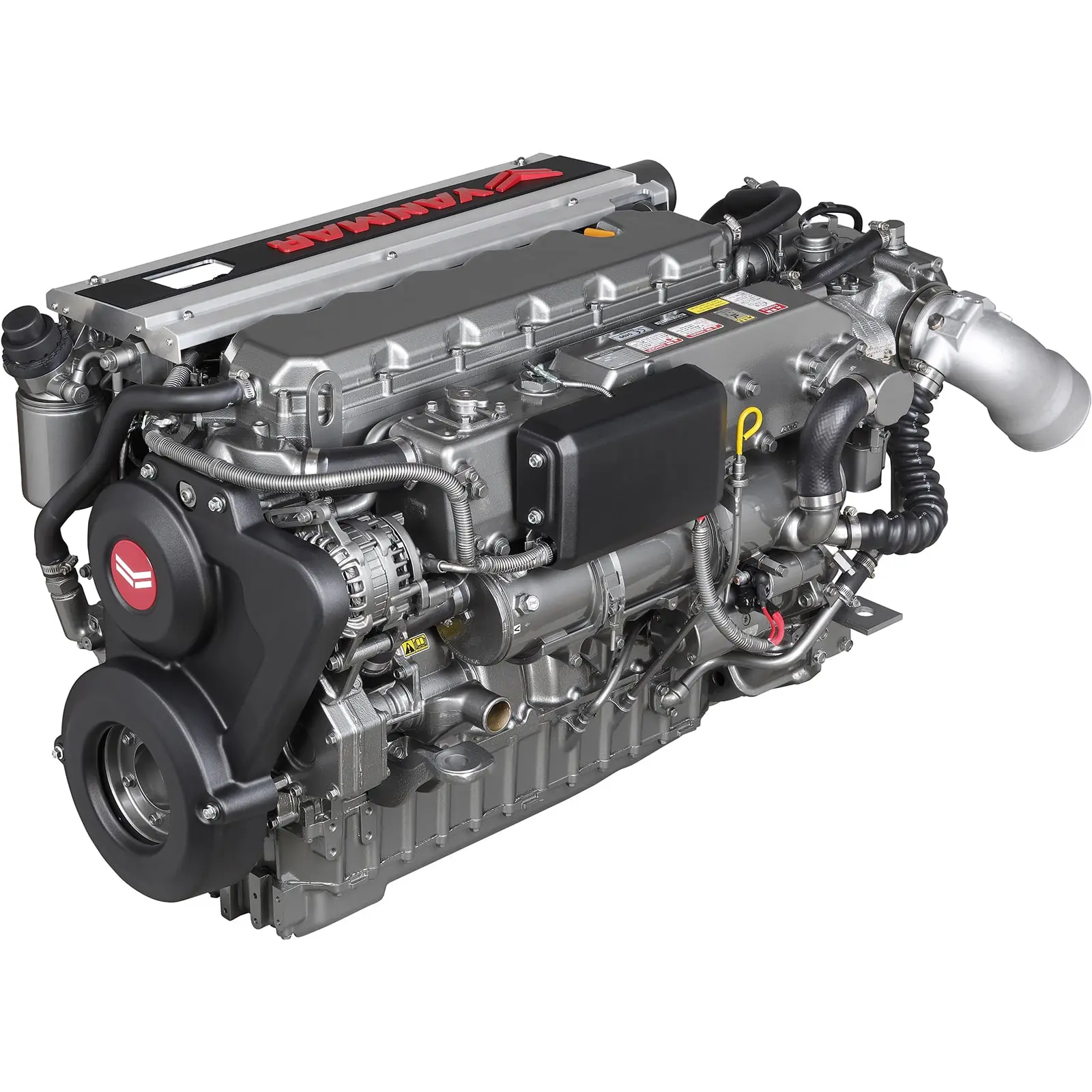 A large industrial diesel engine with various pipes and components.